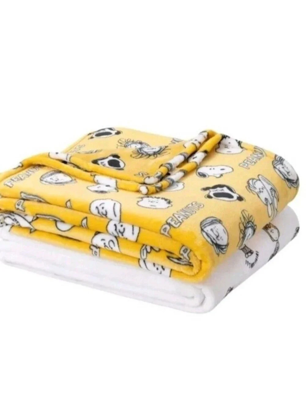 Peanuts Throw Yellow White Snoopy 2-Pack Printed VelvetLoft Plush - Yellow - New